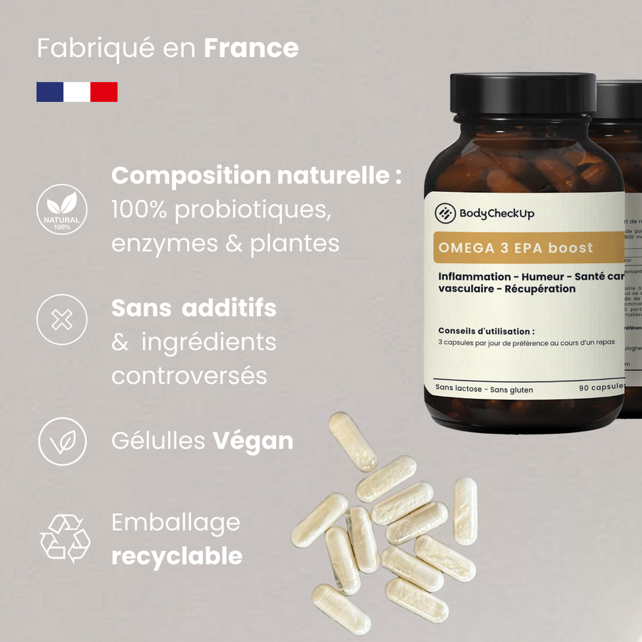 Omega 3 EPA Boost: targeted for inflammation, mood, cardiovascular health and recovery.